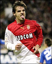 Fernando Morientes celebrates after putting Monaco in front