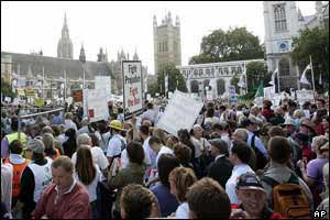 Demonstrators carrying banners