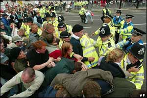 Demonstrators clash with police