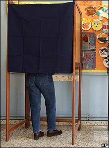 Voting in a polling station in the village of Deftera