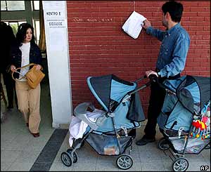 A Greek Cypriot family outside a polling station in the Likavitos area of Nicosia