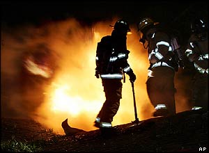 Firefighters tackle a blaze in Gulfport, Mississippi