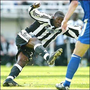 Shola Ameobi is on target with an excellent strike just before half-time to bring the Magpies level