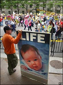 Anti-abortion demonstrator on Pennsylvania Avenue in Washington