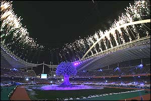 The Olympic Stadium in Athens at the beginning of the opening ceremony