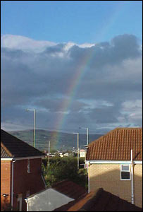 A rainbow over Caerphilly taken by Ioan Dyer, from Caerphilly, 
