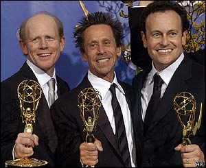Producers Ron Howard, left, Brian Grazer, centre, and Mitchell Hurwitz