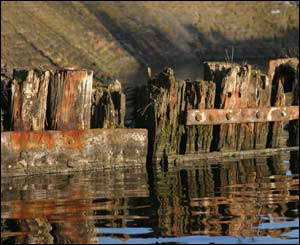 The gravings dock wall in Cardiff Bay, as taken by Nick Russill 