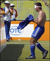 Defender Dimos Zacharos nets for the hosts