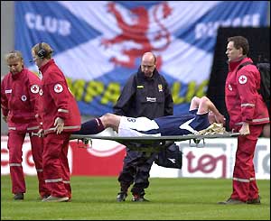 Scotland's Gary Holt is stretchered off
