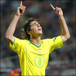Kaka celebrates scoring against Hungary
