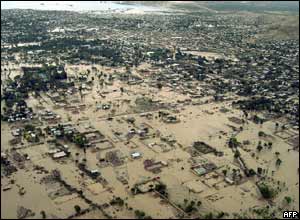 An aerial picture of flooding in Gonaives, Haiti