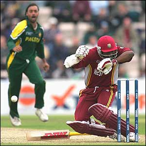 Brian Lara is struck in the throat by a nasty Shoaib bouncer 