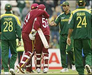Ricardo Powell and Ramnaresh Sarwan celebrate their win 