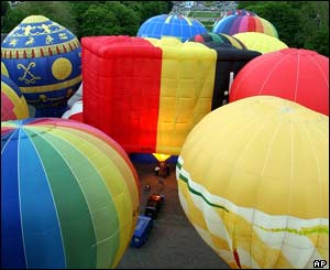 Air balloons showing European flags in Brussels