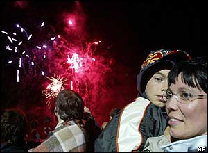 Celebrations at the Austrian-Czech border crossing of Guglwald