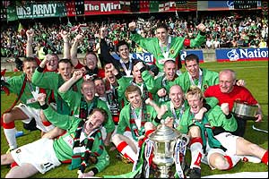 Glentoran celebrate in style after their 1-0 victory over Coleraine