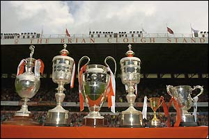The trophies won by Forest during Clough's reign are displayed before the match