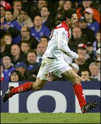 Morientes celebrates scoring Monaco's second goal