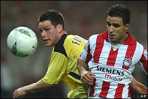 Liverpool's Steve Finnan and Anastasios Pantos 