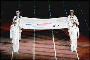 The Paralympic Flag is carried from the stadium 
