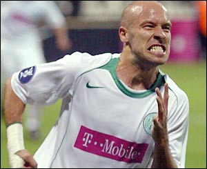 Denes Rosa shows his glee after putting the Hungarians in front