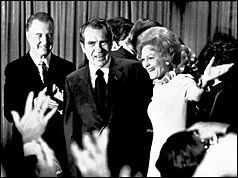 President Nixon and his wife, Pat, greet supporters
