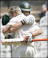 Australia's Michael Clarke and Adam Gilchrist