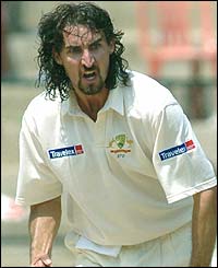 Jason Gillespie celebrates removing Akash Chopra