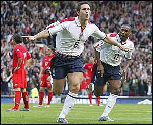 Frank Lampard celebrates giving England the lead