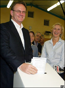 Opposition Labor party leader Mark Latham casts his vote at the Ingleburn public school , Sydney
