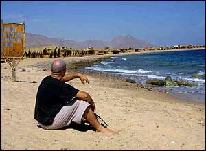 A man on the beach in Ras al-Shitan