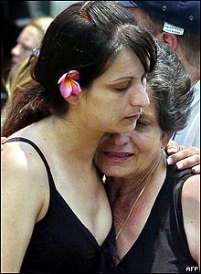 Relatives of Bali victims attend a memorial service, Tuesday 12 October 2004
