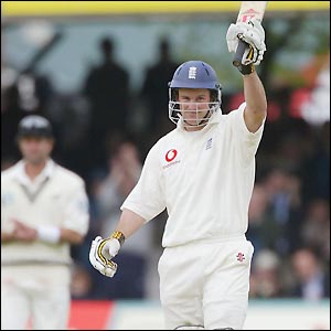 Middlesex captain Andrew Strauss celebrates his first Test 50