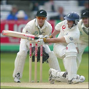 Andrew Strauss sends another delivery away towards the boundary