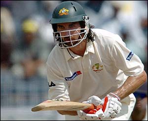 Jason Gillespie plays a defensive stroke