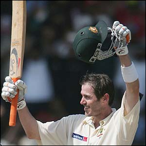 Martyn celebrates making his eighth Test century