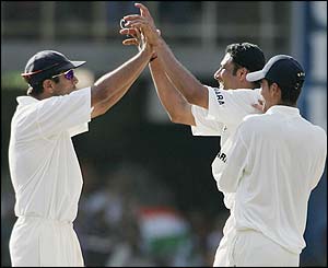 Anil Kumble celebrates removing Lehmann