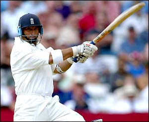 Nasser Hussain hits a shot