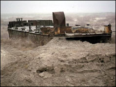 Rusting ship abandoned in what was the Aral Sea