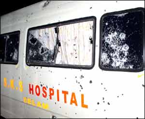 The van riddled with bullets