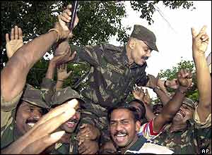 STF chief Vijay Kumar (centre) is cheered by his colleagues in Dharmapuri