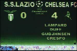 The scoreboard in the Stadio Olimipico shows the final score Lazio 0-4 Chelsea
