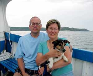 Julian, Janis and Jane Russell, on the boat to Caldey Island, off Tenby
