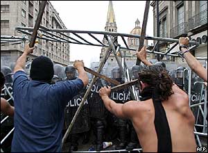 Protesters break through police barrier