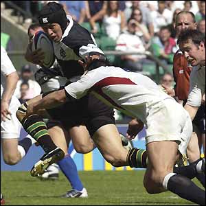 Northampton wing Bruce Reihana breaks a tackle