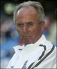 England boss Sven-Goran Eriksson watches from the touchline