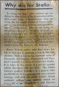 German propaganda leaflets were fired over the Allied troops