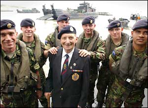 Former sapper Cyril Ager, 79, with soldiers
