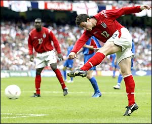 Wayne Bridge scores for England